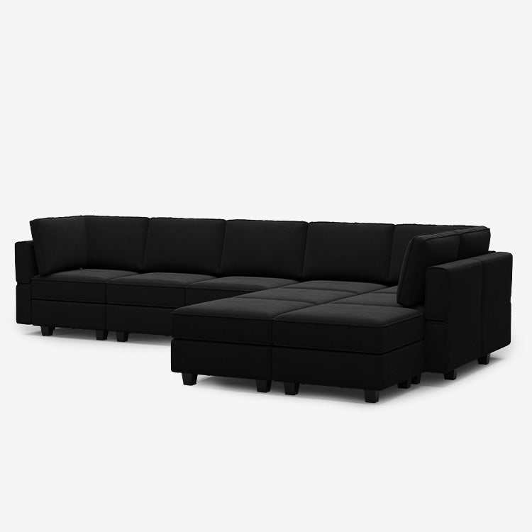 Canapé modulable en velours Belffin 9 places + 8 côtés avec siège de rangement