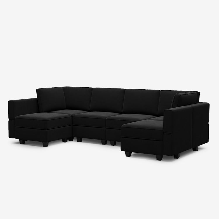 Canapé modulable en velours Belffin 6 places + 8 côtés avec siège de rangement