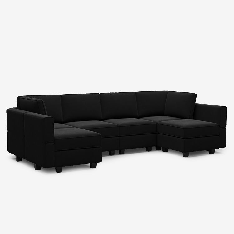 Canapé modulable en velours Belffin 6 places + 8 côtés avec siège de rangement