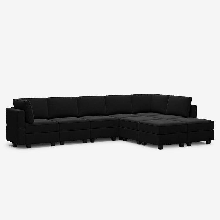 Canapé modulable en velours Belffin 9 places + 8 côtés avec siège de rangement