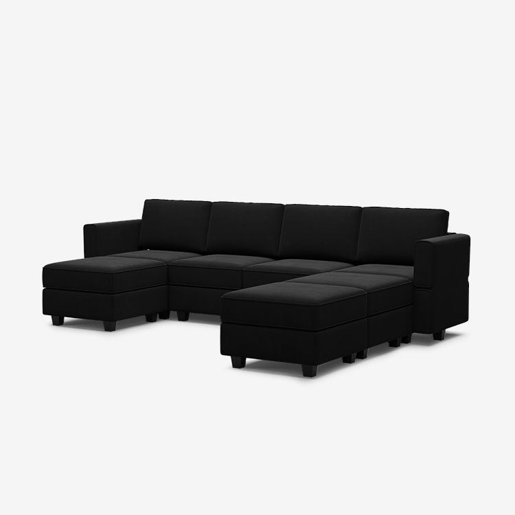 Canapé modulable en velours Belffin 7 places + 6 côtés avec siège de rangement