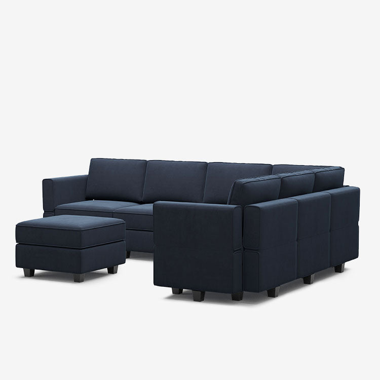 Canapé d'angle modulaire Belffin 6 places + 9 côtés en velours avec siège de rangement et pouf