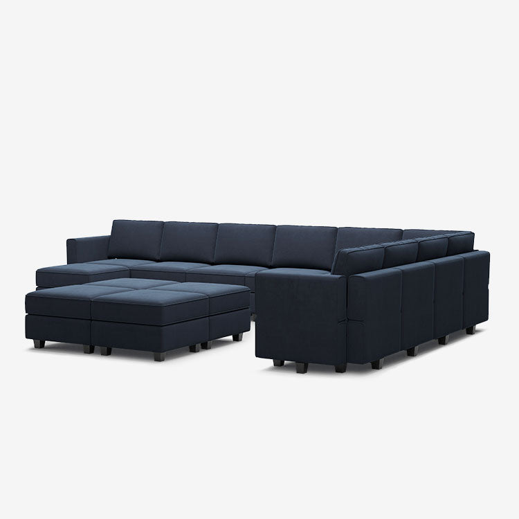 Canapé modulable en velours Belffin 10 places + 12 côtés avec siège de rangement et pouf