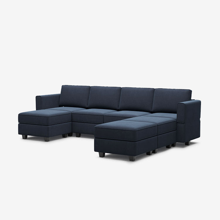 Canapé modulable en velours Belffin 7 places + 6 côtés avec siège de rangement
