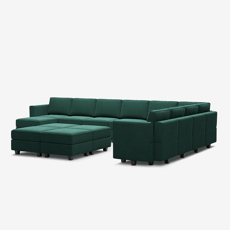 Canapé modulable en velours Belffin 10 places + 12 côtés avec siège de rangement et pouf