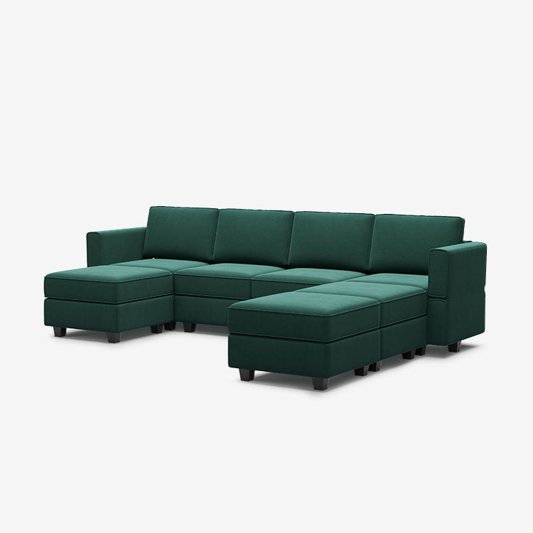 Canapé modulable en velours Belffin 7 places + 6 côtés avec siège de rangement
