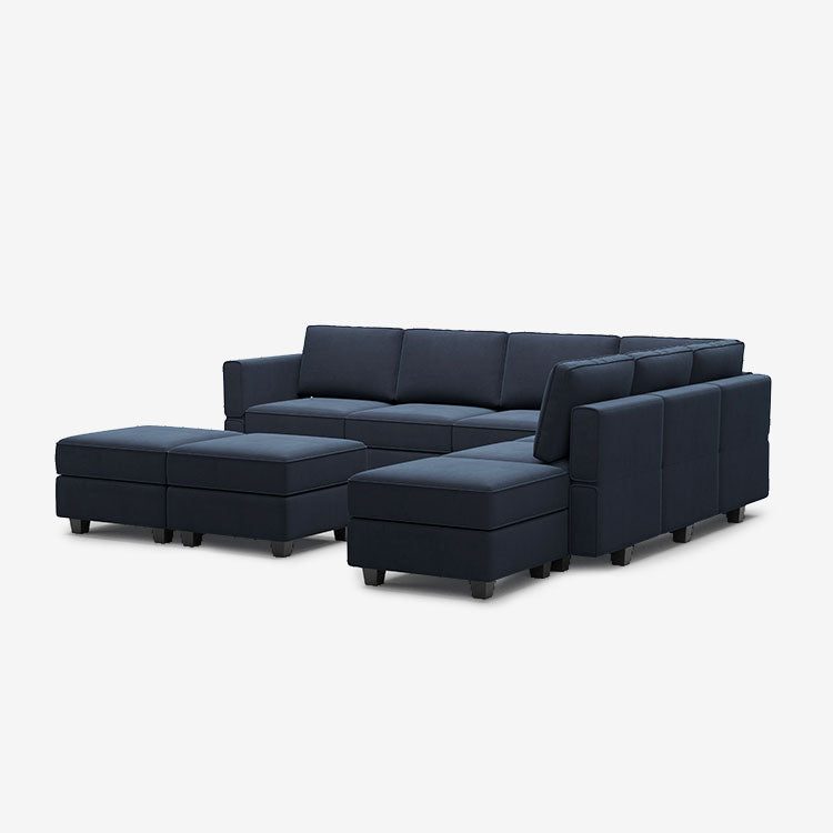 Belffin 7 Seats + 8 Sides Modular Velvet Corner Sofa with Storage Seat and Ottoman