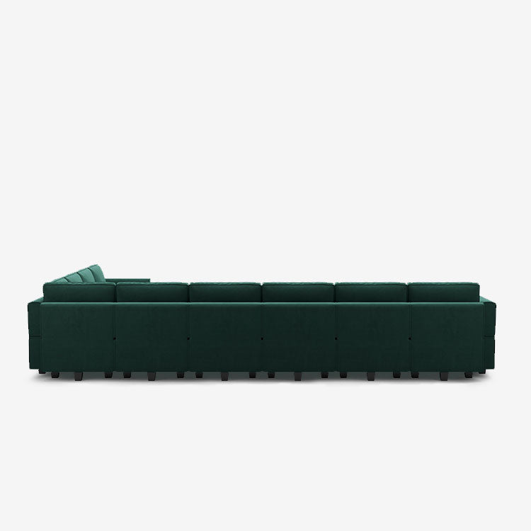 Canapé modulable en velours Belffin 10 places + 12 côtés avec siège de rangement et pouf