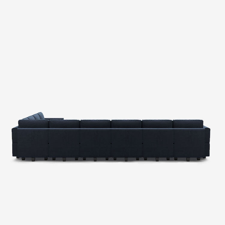 Canapé modulable en velours Belffin 10 places + 12 côtés avec siège de rangement et pouf