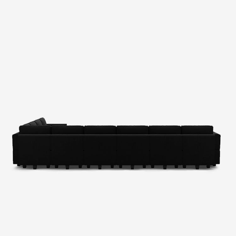 Canapé modulable en velours Belffin 10 places + 12 côtés avec siège de rangement et pouf