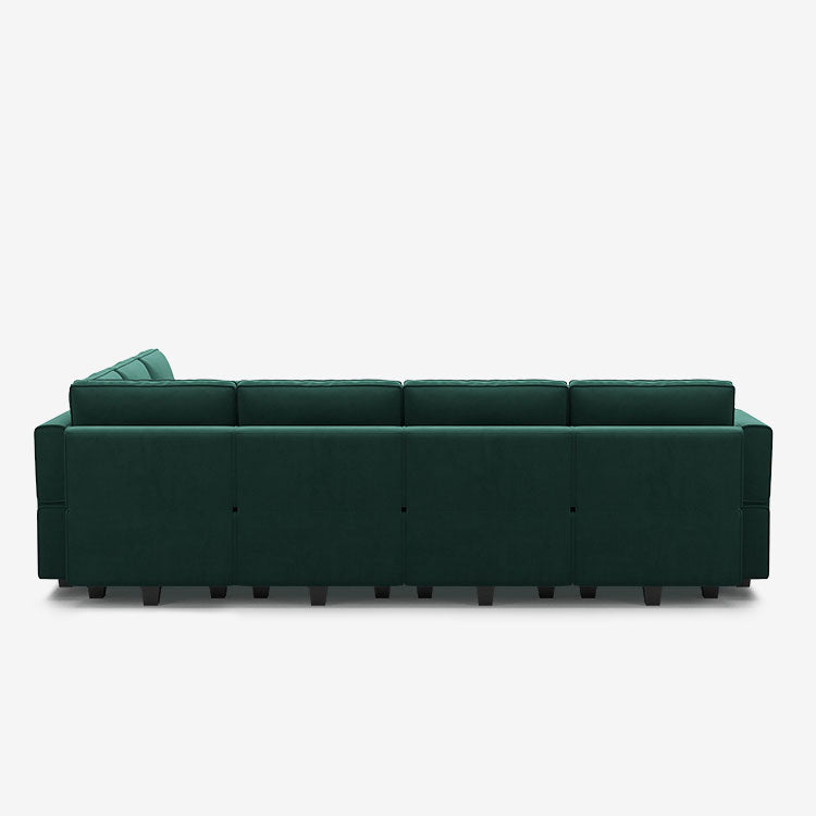 Canapé d'angle modulaire Belffin 6 places + 9 côtés en velours avec siège de rangement et pouf