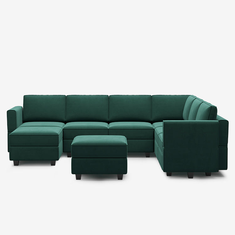 Belffin 7 Seats + 9 Sides Modular Velvet Sofa with Storage Seat and Ottoman