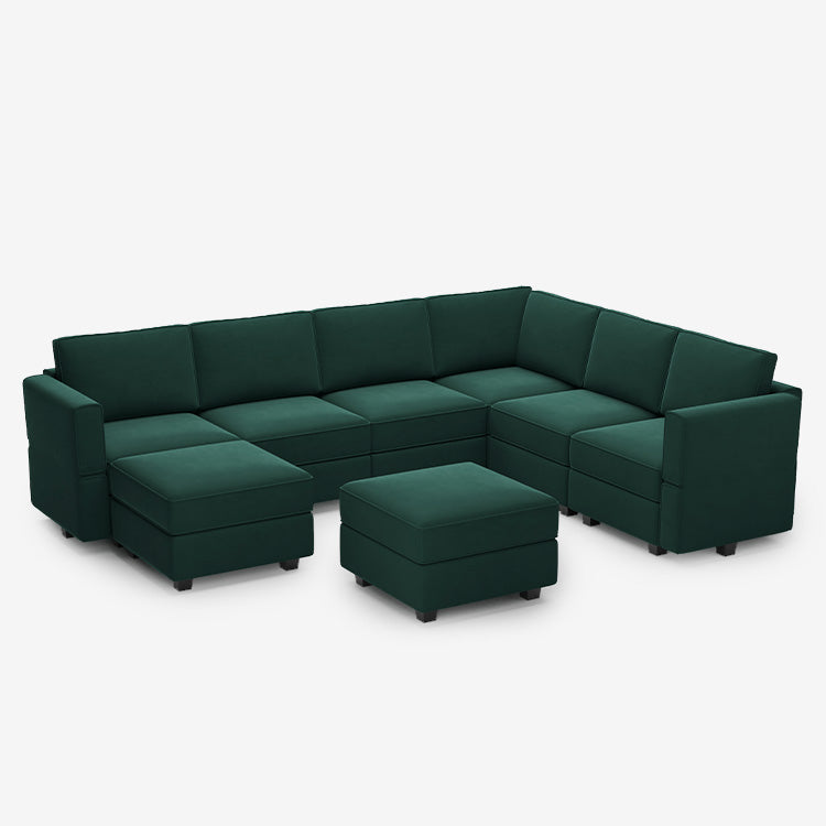 Belffin 7 Seats + 9 Sides Modular Velvet Sofa with Storage Seat and Ottoman