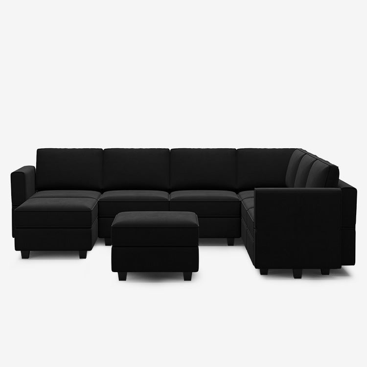 Belffin 7 Seats + 9 Sides Modular Velvet Sofa with Storage Seat and Ottoman