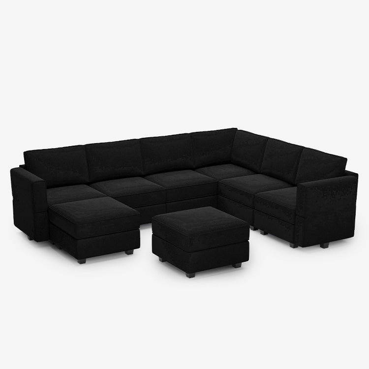 Belffin 7 Seats + 9 Sides Modular Velvet Sofa with Storage Seat and Ottoman