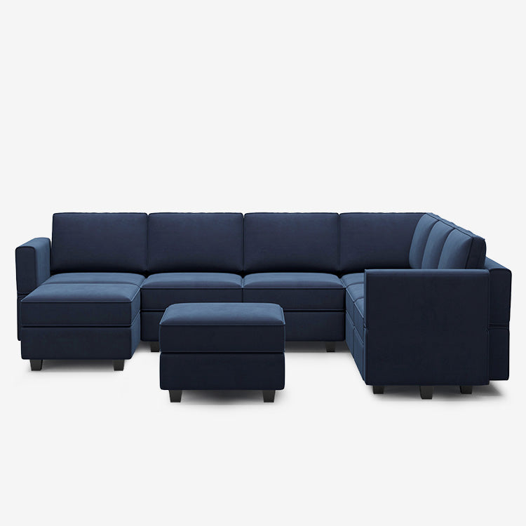 Belffin 7 Seats + 9 Sides Modular Velvet Sofa with Storage Seat and Ottoman