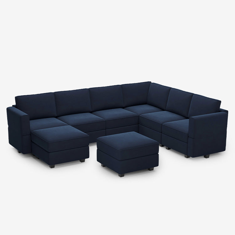Belffin 7 Seats + 9 Sides Modular Velvet Sofa with Storage Seat and Ottoman