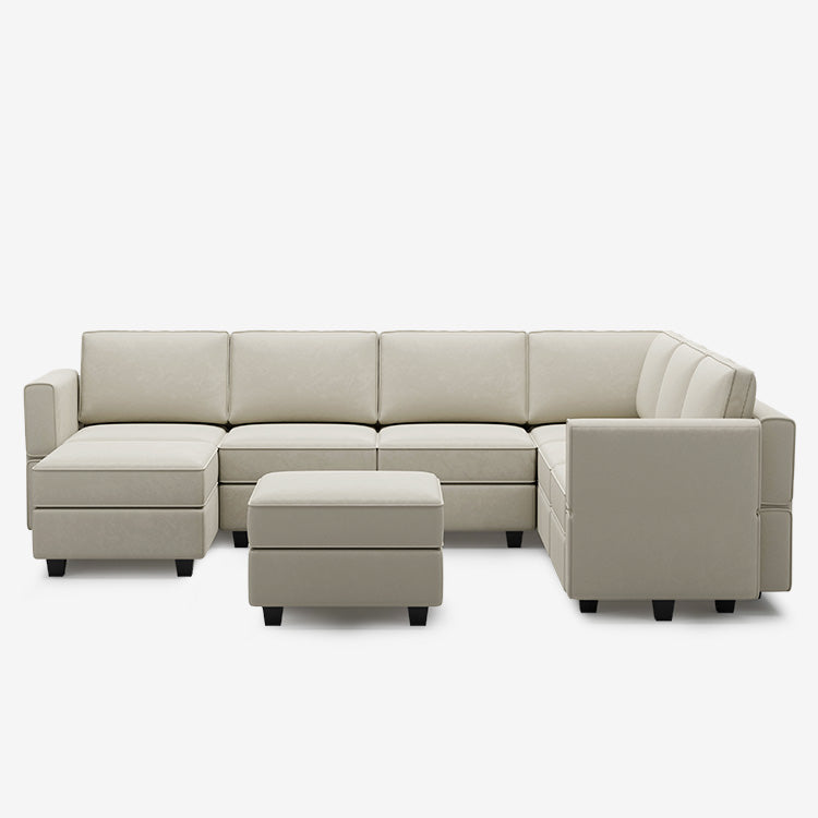 Belffin 7 Seats + 9 Sides Modular Velvet Sofa with Storage Seat and Ottoman