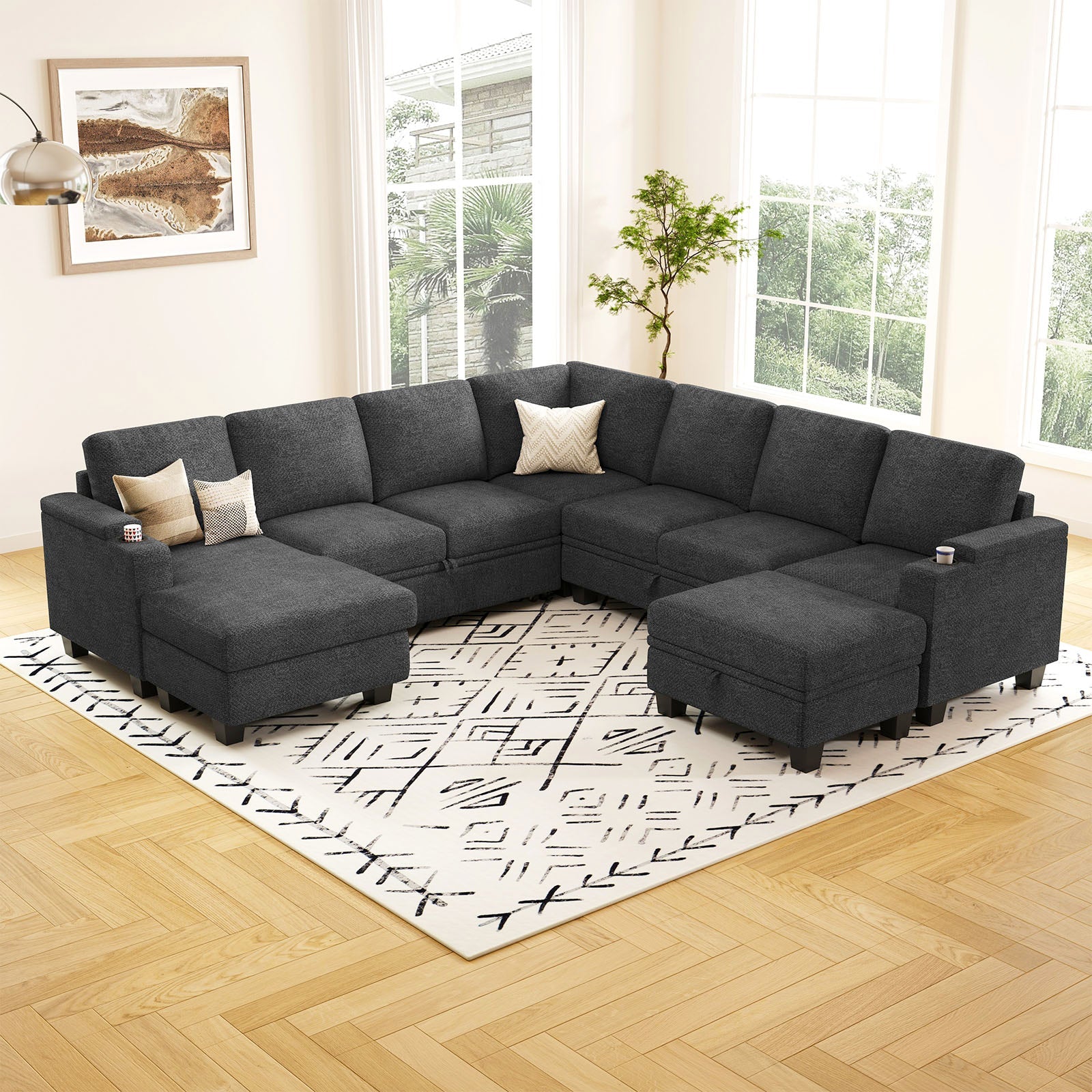 Belffin Modular 7 Seater Modular Chenille Pull-out Sleeper Sofa with Storage Chaise