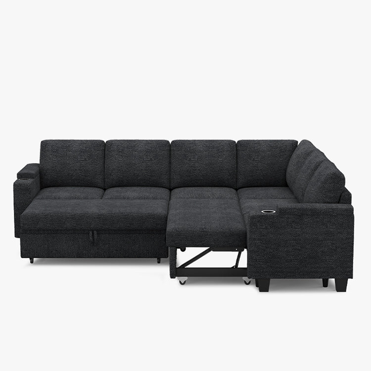 Canapé-lit modulaire 6 places Belffin en chenille avec rangement