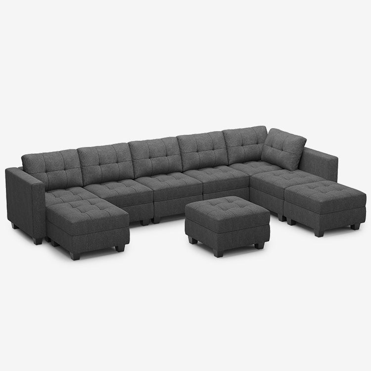 Belffin 8 Seats + 8 Sides Modular Weave Sofa with Storage Seat and Ottoman
