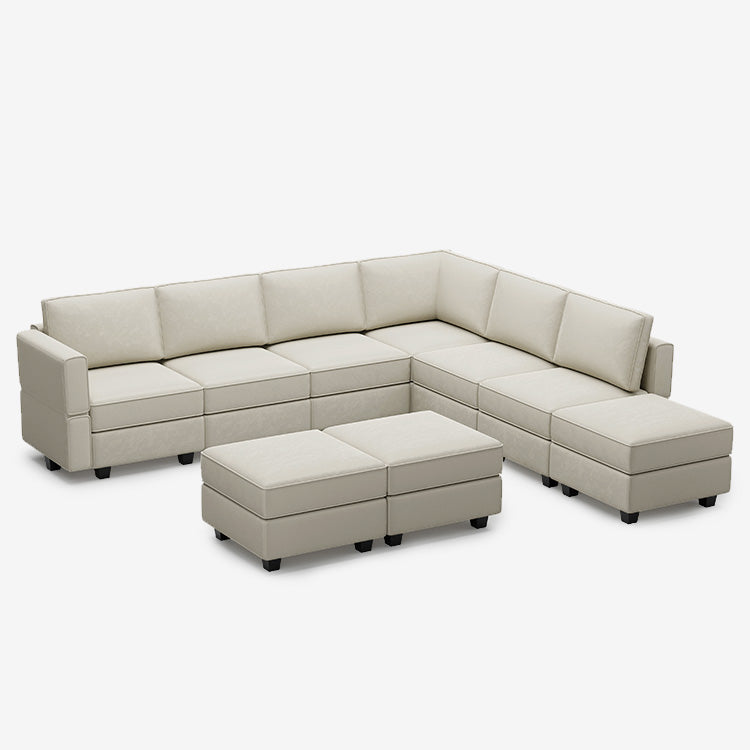 Belffin 7 Seats + 8 Sides Modular Velvet Corner Sofa with Storage Seat and Ottoman