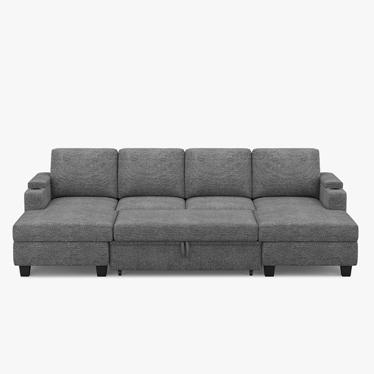 Belffin Modular 4 Seater Modular Chenille Pull-out Sleeper Sofa with Storage Chaises