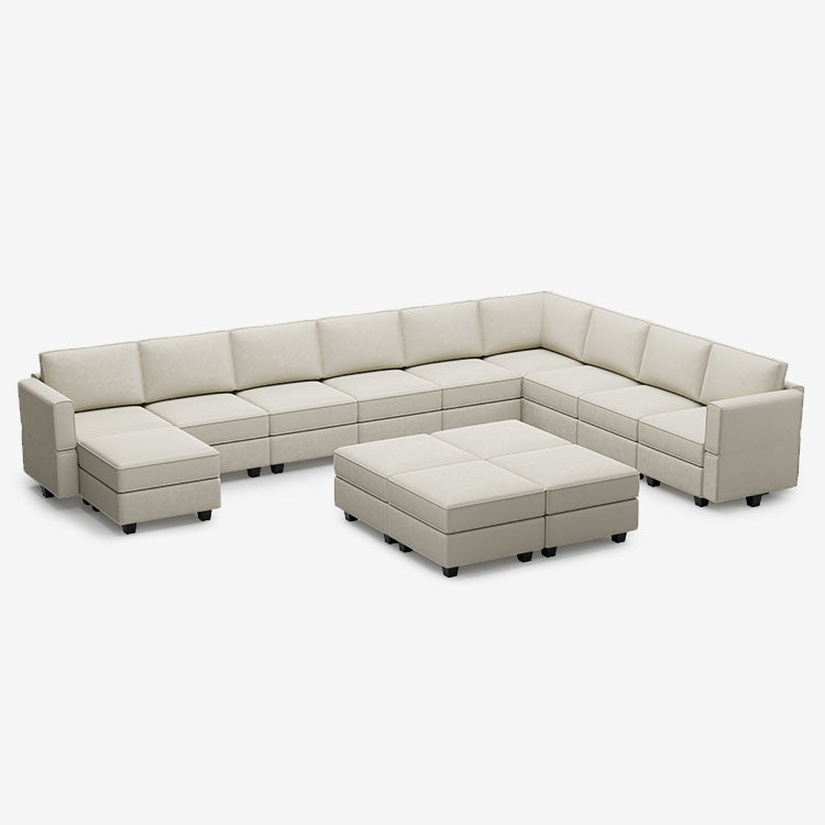 Canapé modulable en velours Belffin 10 places + 12 côtés avec siège de rangement et pouf