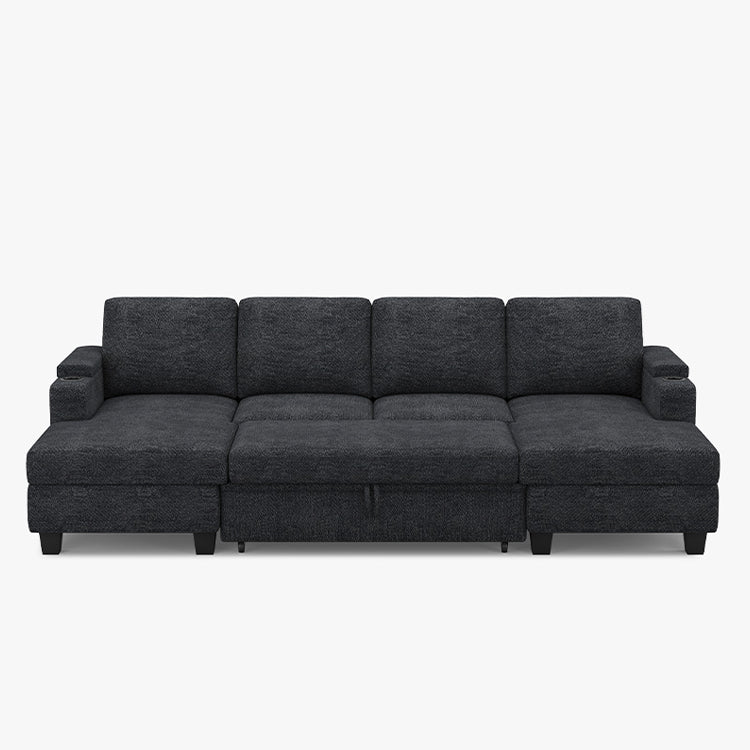 Belffin Modular 4 Seater Modular Chenille Pull-out Sleeper Sofa with Storage Chaises