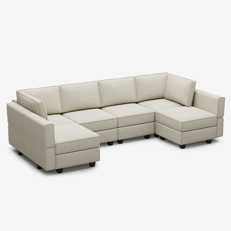 Canapé modulable en velours Belffin 6 places + 8 côtés avec siège de rangement