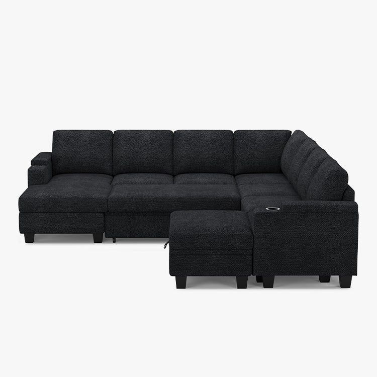 Belffin Modular 7 Seater Modular Chenille Pull-out Sleeper Sofa with Storage Chaise
