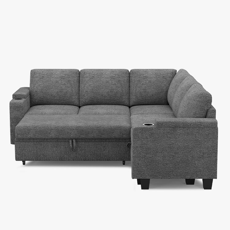 Belffin Modular 5 Seater Modular Chenille Pull-out Sleeper Sofa with Storage Seats