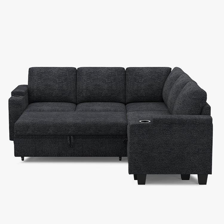 Belffin Modular 5 Seater Modular Chenille Pull-out Sleeper Sofa with Storage Seats