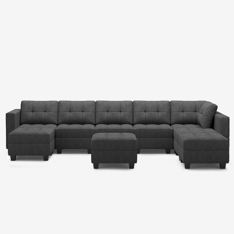 Belffin 8 Seats + 8 Sides Modular Weave Sofa with Storage Seat and Ottoman