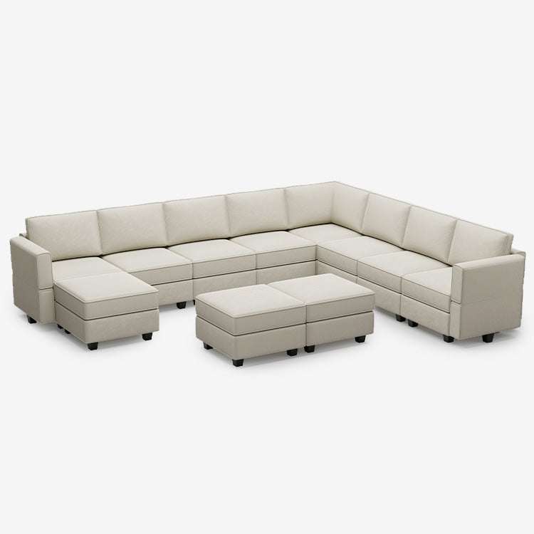 Canapé modulable en velours Belffin 9 places + 11 côtés avec siège de rangement et pouf