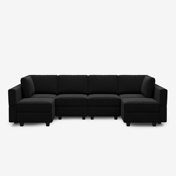 Canapé modulable en velours Belffin 6 places + 8 côtés avec siège de rangement