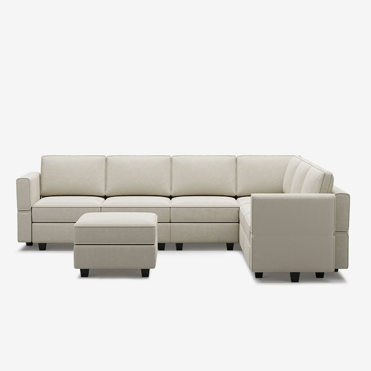 Canapé d'angle modulaire Belffin 6 places + 9 côtés en velours avec siège de rangement et pouf