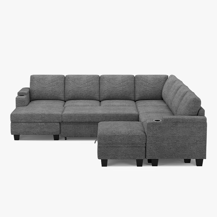 Belffin Modular 7 Seater Modular Chenille Pull-out Sleeper Sofa with Storage Chaise
