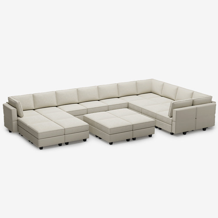 Canapé modulable en velours Belffin 17 places + 14 côtés avec siège de rangement et pouf