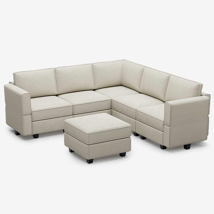 Canapé d'angle modulaire en velours Belffin 5 places + 8 côtés avec siège de rangement et pouf