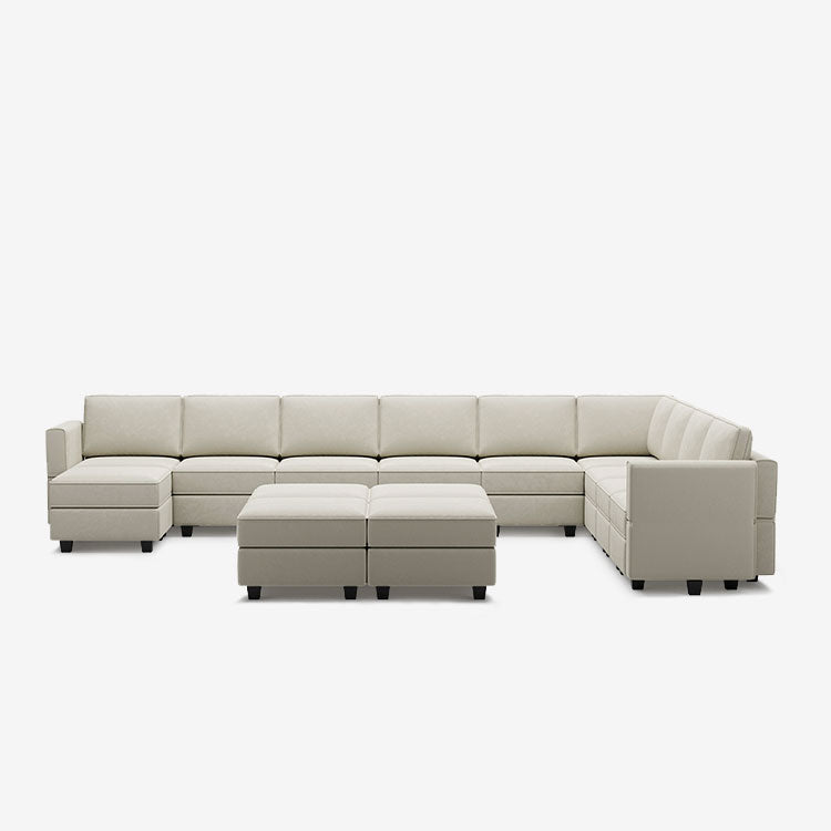 Canapé modulable en velours Belffin 10 places + 12 côtés avec siège de rangement et pouf