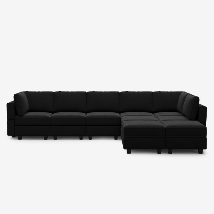Canapé modulable en velours Belffin 9 places + 8 côtés avec siège de rangement