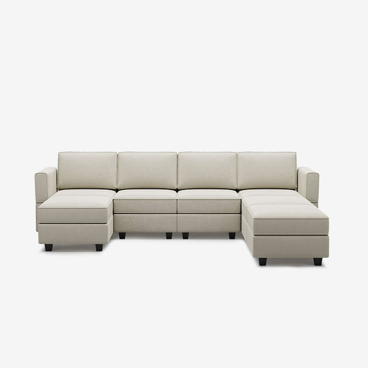 Canapé modulable en velours Belffin 7 places + 6 côtés avec siège de rangement