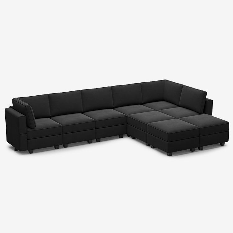 Canapé modulable en velours Belffin 9 places + 8 côtés avec siège de rangement