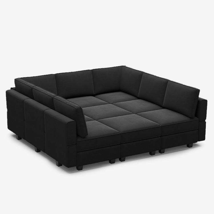 Belffin 9 Seats + 9 Sides Modular Velvet Sleeper Sofa with Storage Seat