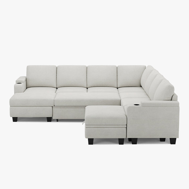 Belffin Modular 7 Seater Modular Chenille Pull-out Sleeper Sofa with Storage Chaise