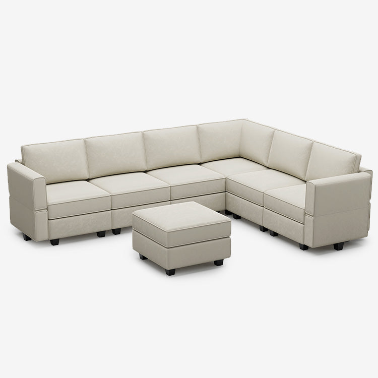 Canapé d'angle modulaire Belffin 6 places + 9 côtés en velours avec siège de rangement et pouf