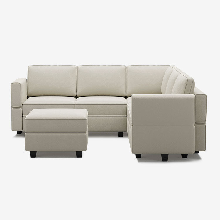 Canapé d'angle modulaire en velours Belffin 5 places + 8 côtés avec siège de rangement et pouf