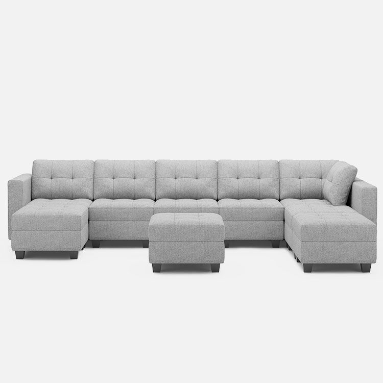 Belffin 8 Seats + 8 Sides Modular Weave Sofa with Storage Seat and Ottoman