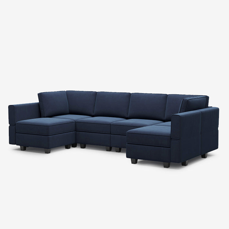 Canapé modulable en velours Belffin 6 places + 8 côtés avec siège de rangement